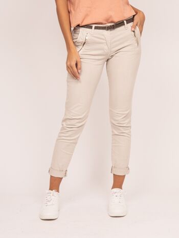 Pack : Pantalon chino slim femme beige ref ELLEN 2