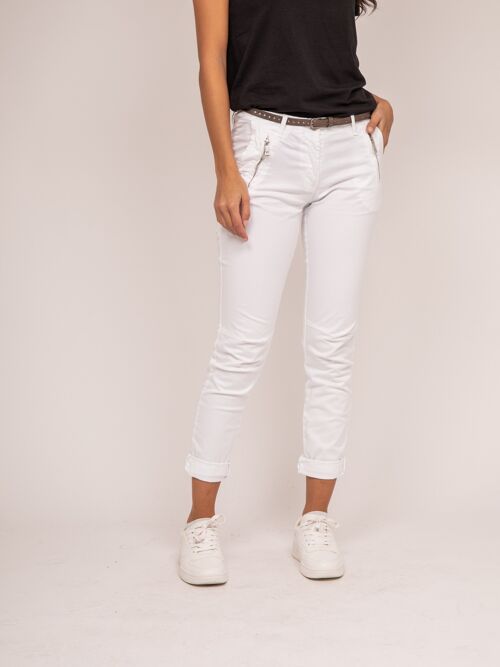 Pack : Pantalon chino slim femme blanc ref ELLEN