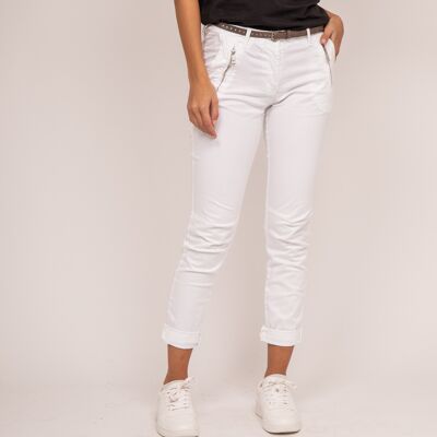 Pack : Pantalon chino slim femme blanc ref ELLEN