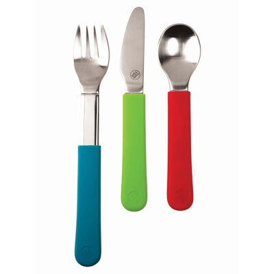 Stainless Steel Children's Cutlery Set, with Removable Grippy Sleeves
