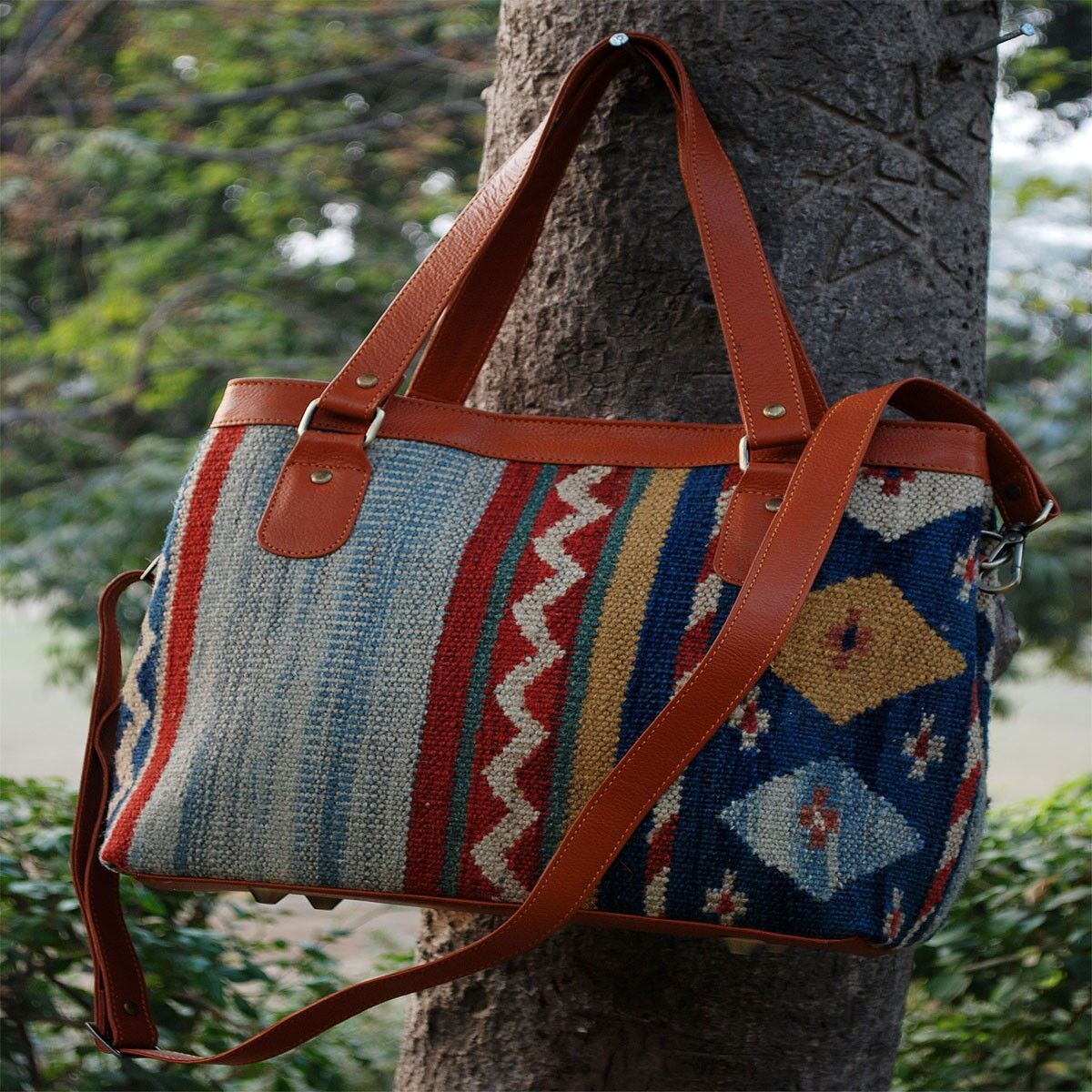 Borsa tote in pelle Kilim Coral Tree
