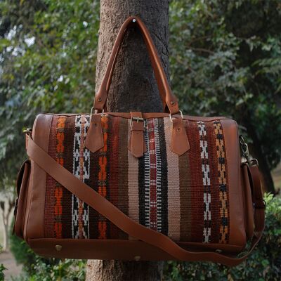 Bolso de viaje Kilim de cuero marrón pastel