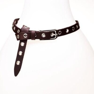 Elvy Fashion - Eyelets Belt Women 20742 - Brown Silver - One Size