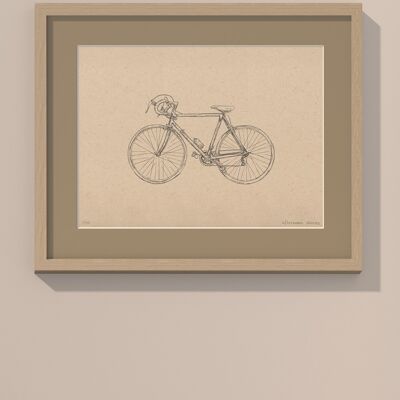 Print Road bike with passe-partout and frame | 40cm x 50cm | lino