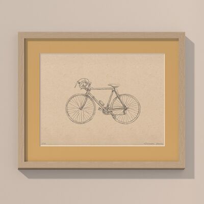 Stampa Bici da corsa con passe-partout e telaio | 40 cm x 50 cm | noce