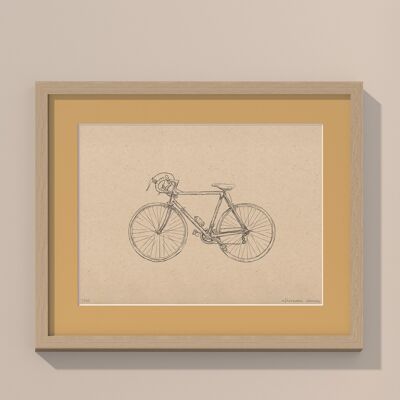 Print Road bike with passe-partout and frame | 40cm x 50cm | noce