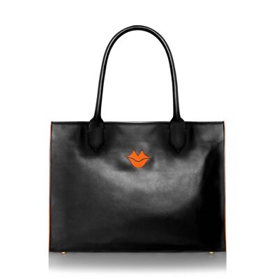 Tote Bag aus schwarzem und orangefarbenem Leder