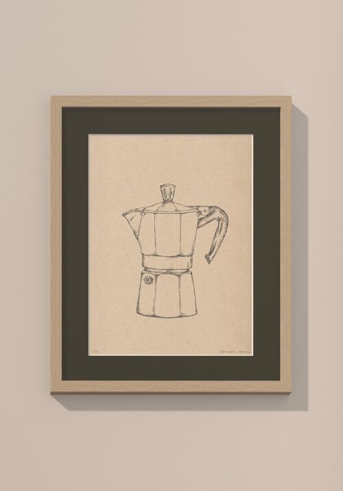 Print Moka Koffiepotje met passe-partout en lijst | 40 cm x 50 cm | Cavolo Nero