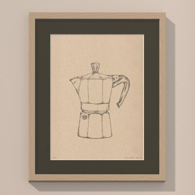 Stampa Moka Caffettiera con passe-partout e cornice | 40 cm x 50 cm | Cavolo Nero