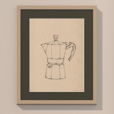Drucken Moka Kaffeekanne mit Passepartout und Rahmen | 40cm x 50cm | Cavolo Nero