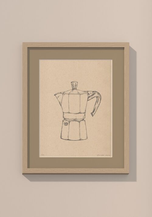 Print Moka Koffiepotje met passe-partout en lijst | 40 cm x 50 cm | Lino