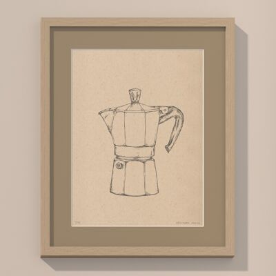 Imprimir Cafetera Moka con paspartú y marco | 40cm x 50cm | lino