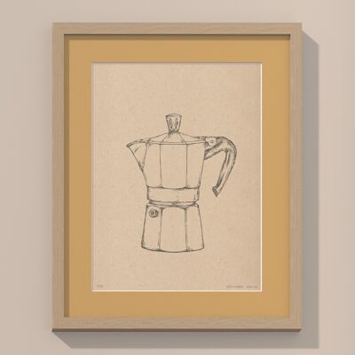 Print Moka Coffee pot with passe-partout and frame | 40cm x 50cm | noce
