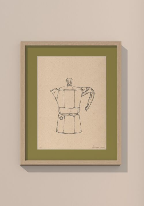 Print Moka Koffiepotje met passe-partout en lijst | 40 cm x 50 cm | Olivo