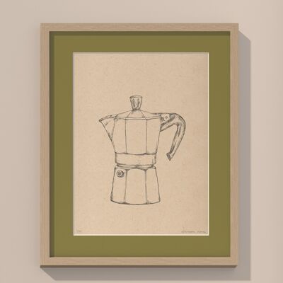 Drucken Moka Kaffeekanne mit Passepartout und Rahmen | 40cm x 50cm | Olivo