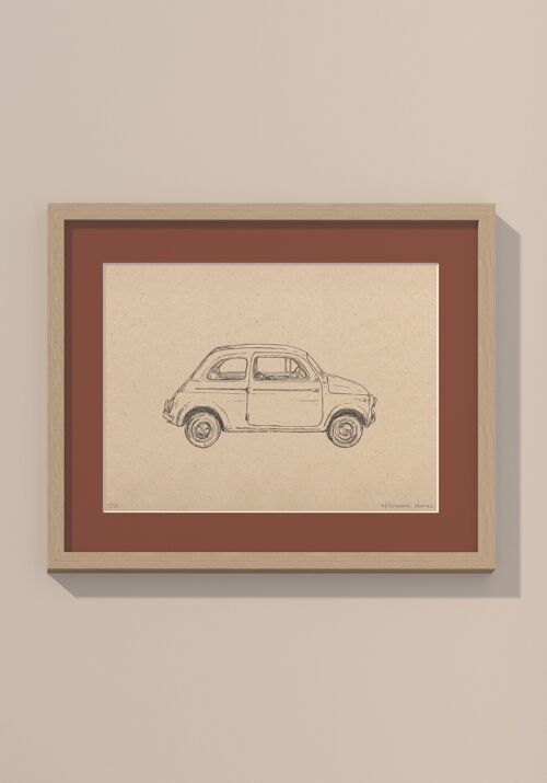 Print Fiat 500 met passe-partout en lijst | 40 cm x 50 cm | Casa Otelli