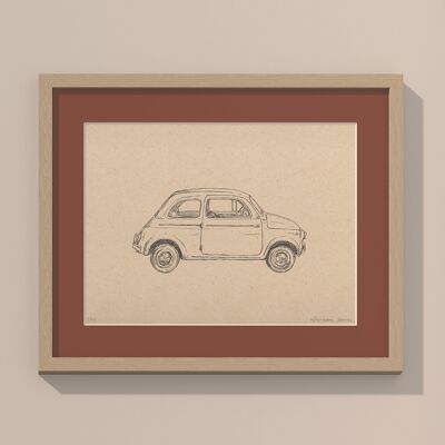 Stampa Fiat 500 con passe-partout e telaio | 40 cm x 50 cm | Casa Otellic