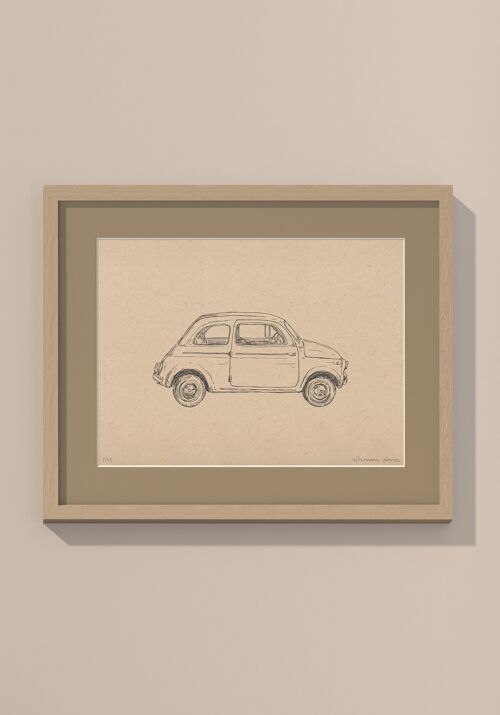 Print Fiat 500 met passe-partout en lijst | 40 cm x 50 cm | Lino