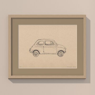 Stampa Fiat 500 con passe-partout e telaio | 40 cm x 50 cm | lino