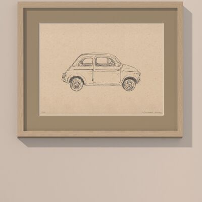 Imprimir Fiat 500 con paspartú y marco | 40cm x 50cm | lino