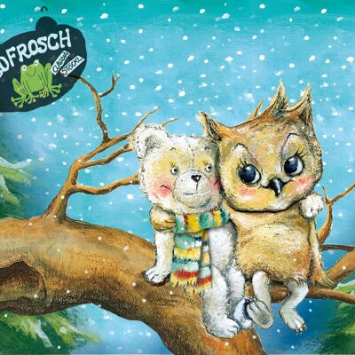 Postcard "winter owl and cuddly bear"