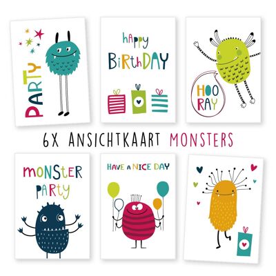 Kimago.nl -  Ansichtkaart -  6 stuks  -  monsters -  verjaardag -  algemeen