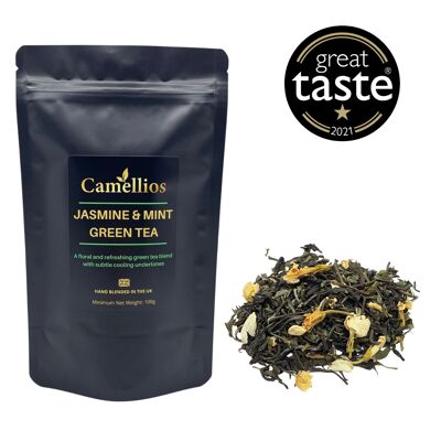 Té verde de jazmín y menta, hojas verdes sueltas, 100 g