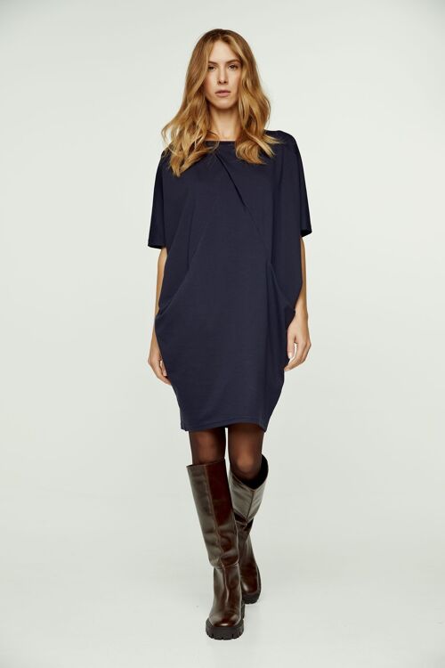 Navy Blue Batwing Style Dress with Pockets