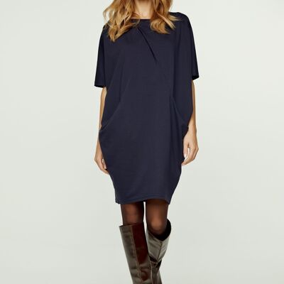 Navy Blue Batwing Style Dress with Pockets