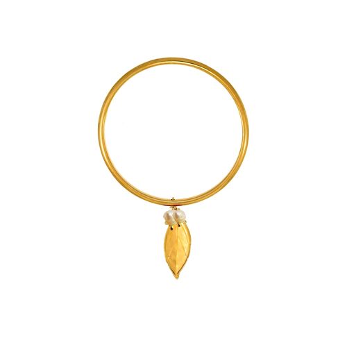 Laurel charm gold bangle bracelet