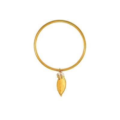 Pulsera esclava de oro con dije de laurel