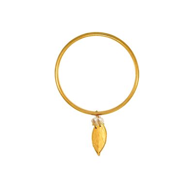 Laurel charm gold bangle bracelet