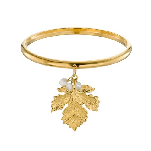 Pearl gold leaf bangle bracelet