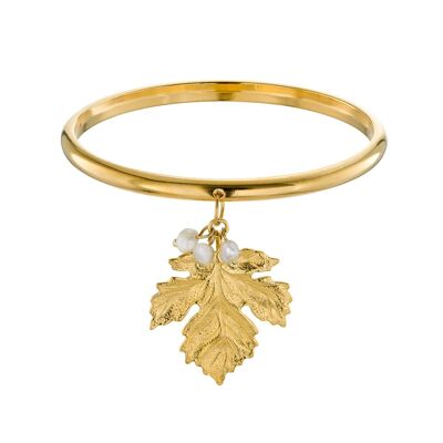 Pulsera esclava hoja oro perla