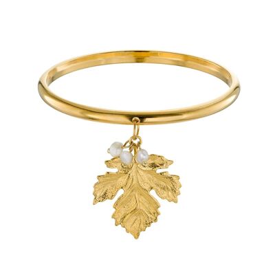 Pearl gold leaf bangle bracelet