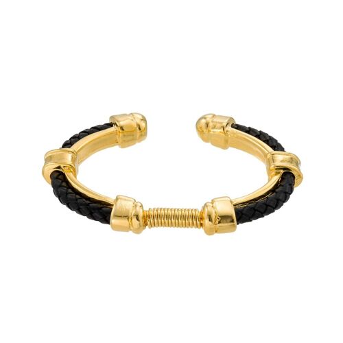 Leather gold bangle bracelet