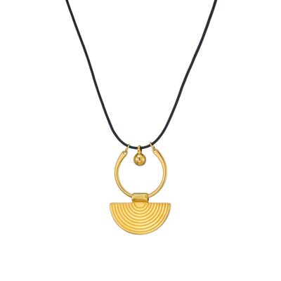 Geometrische Halskette aus Lederband in Gold