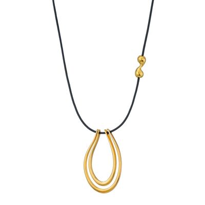 Gold minimalistic pendant necklace with leather cord