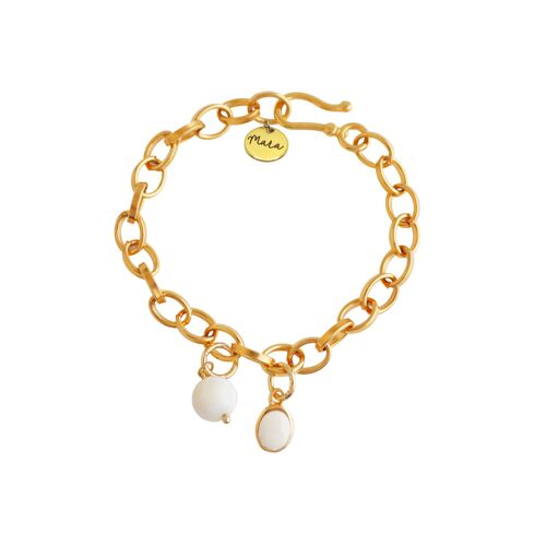 Gold chain bracelet with Mother of Pearl and enamel charm