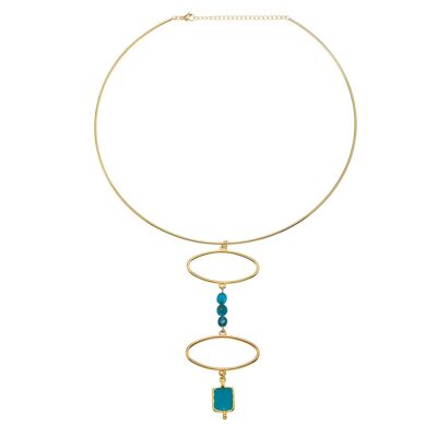 Gold torque choker necklace with enamel pendant