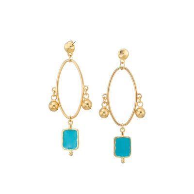 Gold enamel drop pendant earrings