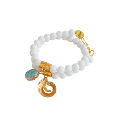 Pulsera colgante de oro turquesa natural con dos cuentas