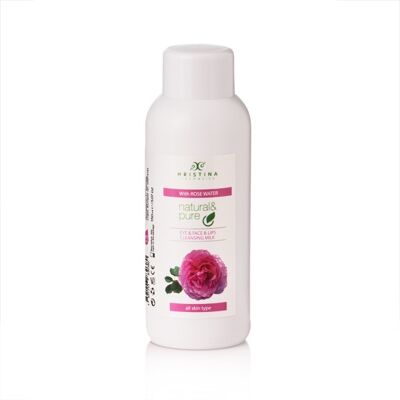 Latte detergente per viso, occhi e labbra con acqua di rose, 150 ml