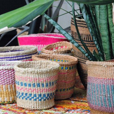Handwoven sisal basket - multicolor - size S