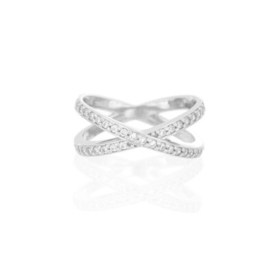 JULES & GENTS Ring #tinybow Silber überkreuzt mit Zirkonia-Steinen - 925 Sterlingsilber rhodiniert
