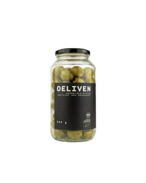 Bio Oliven grün 500 g - mariniert mit Knoblauch und Oregano