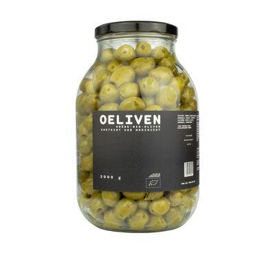 Organic green olives 2,000 g - marinated with garlic and oregano