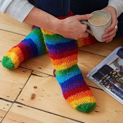 Handknitted Woollen Rainbow Socks - SMALL
