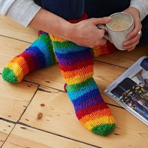 Handknitted Woollen Rainbow Socks - LARGE
