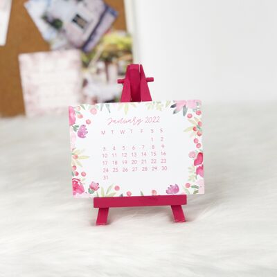 2022 pink floral mini easel desk calendar
